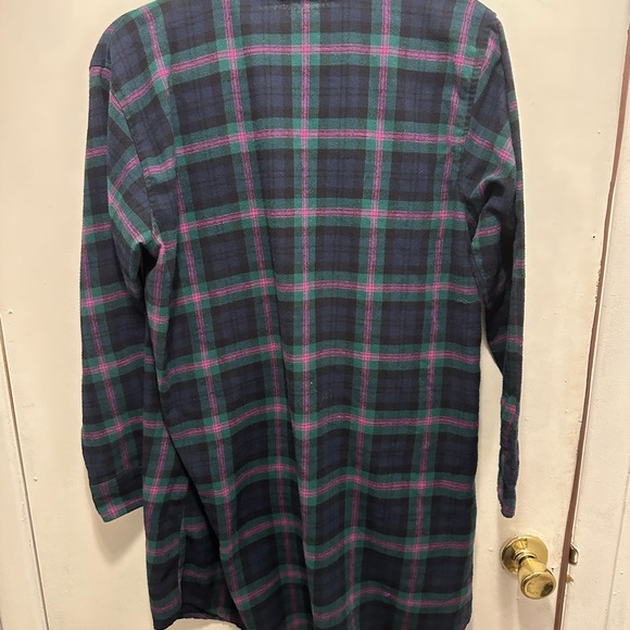 Ralph Lauren Plaid Flannel Nightshirt Medium Green Navy Pink RL crest - Picture 10 of 11